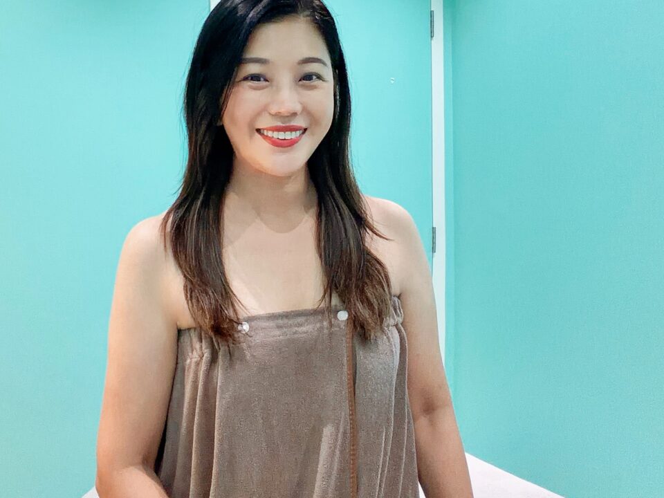 Client preparing for facial treatment at Melange Korea Gardens Mall