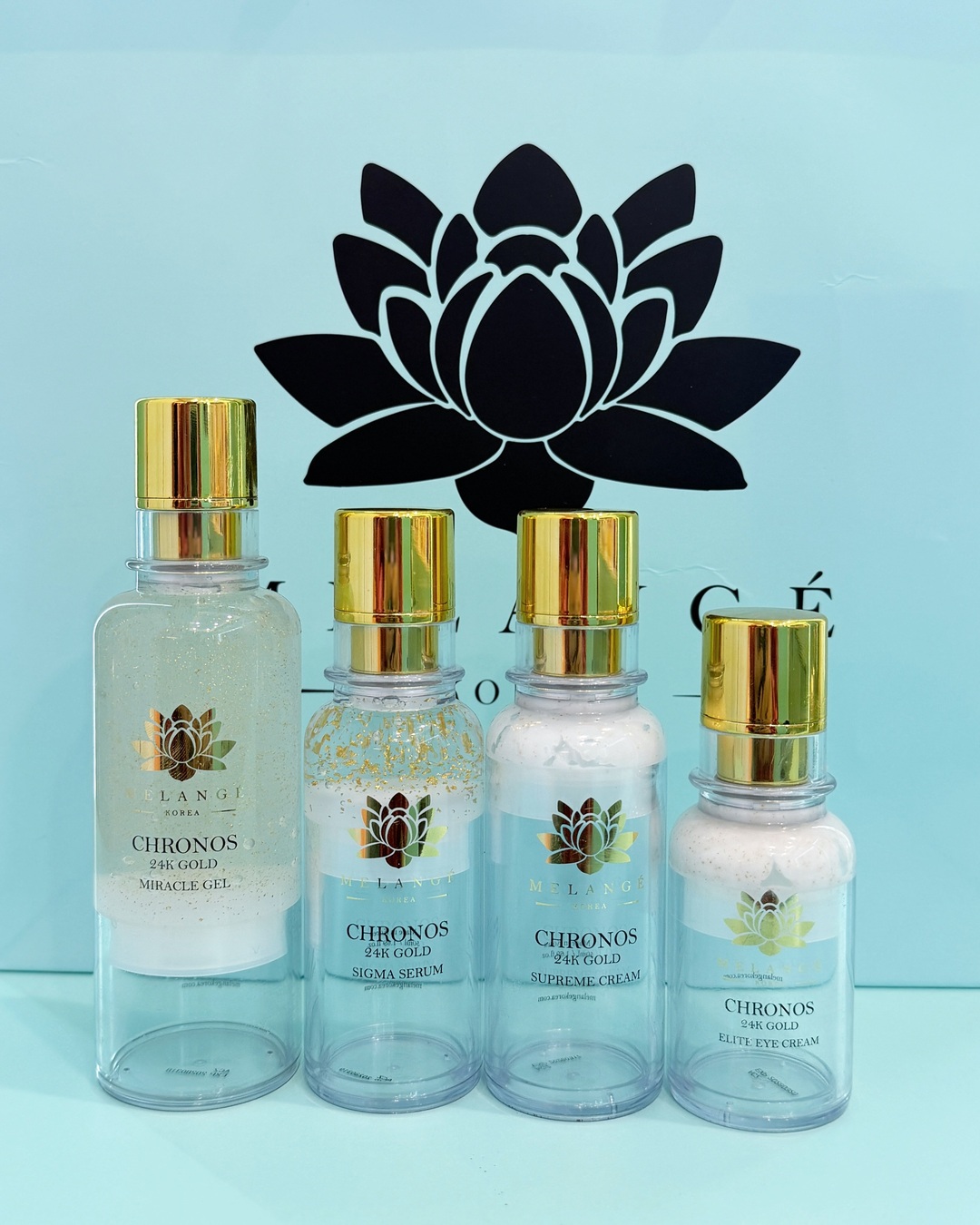 Chronos 24K Gold skincare products used in facial treatment at Melange Korea Gardens Mall